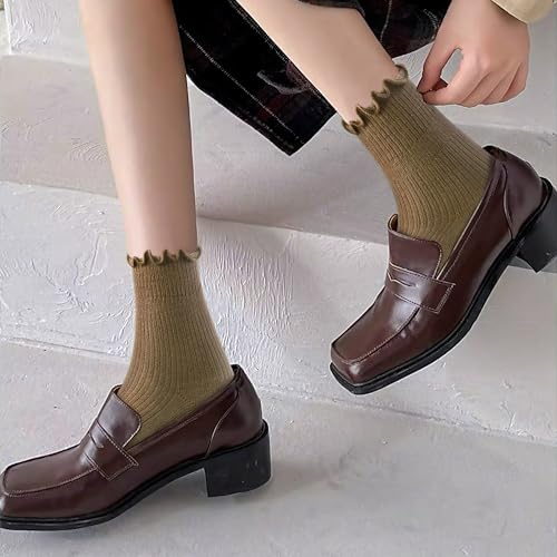 DQCUTE Women's Ruffled Ankle Cotton Crew Socks, 6 Pairs - color: Mixed Color-1 (6 Pairs)