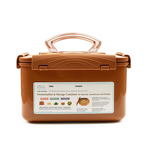 Crazy Korean Cooking Premium Fermentation and Storage Container for Kimchi, Sauerkraut with Inner Vacuum Lid, Sand Brown (5.2 L)