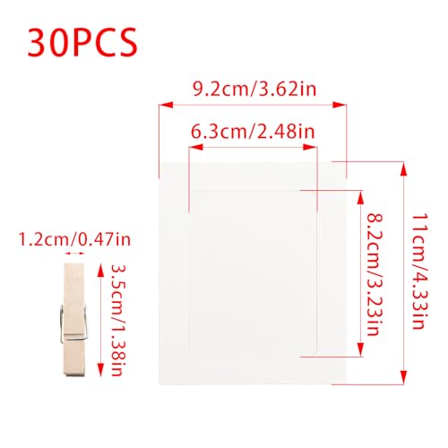 30Pcs 3x4Inch White Paper Photo Frames with String & Clips - color: White, size: 3x4inch