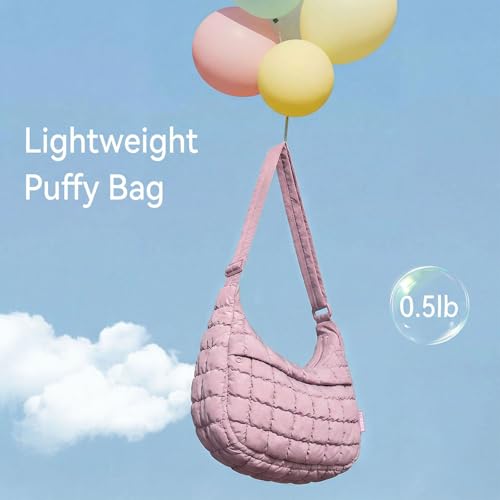 Puffer Crossbody Hobo Bag for Women Nylon Quilted Purse Lightweight Shoulder Handbag with Adjustable Strap - color: 05-purple