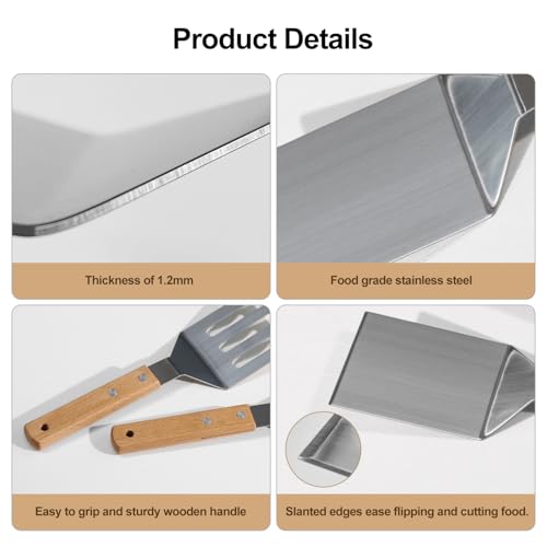 Stainless Steel Spatula Set, 2 Pcs Metal Spatulas for Kitchen Use, Professional Metal Spatula for Cast Iron Skillet with Wooden Handle, Ideal Choice for Making Desserts, Pancakes, Eggs, and BBQ