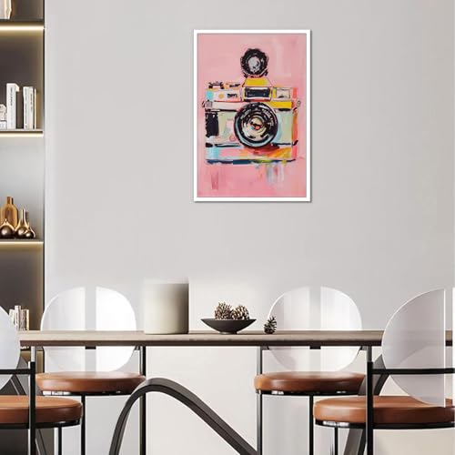 Trendy Camera Canvas Wall Art Funky Watercolor Camera Poster Preppy Photographer Gift Y2k Pink Room Aesthetic Prints Painting For Home Bedroom Dorm Apartment Wall Decor 24x36in Unframed - color: Multi 01 Unframed, size: 24L" x 36W"