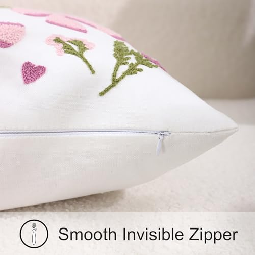 LUOYEHK Spring Embroidered Pillow Covers 18x18 Inch Set of 2 Decorative Throw Pillow Cover Pink Bow and Flower Soft Cushion Case Square Pillowcase for Couch Sofa Bed Living Room - color: Bow