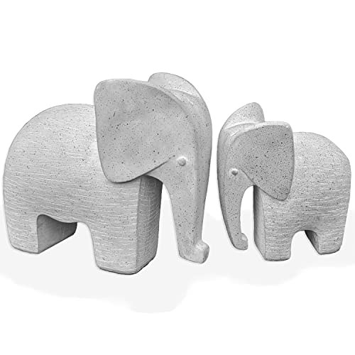 Elephant Statues Set of 2, Gray Sculptures for Shelf & Table