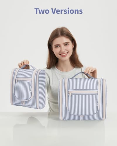 Narwey Hanging Travel Toiletry Bag for Women, Makeup Cosmetic Bag - color: CA-Greyish Blue Stripe, size: Medium