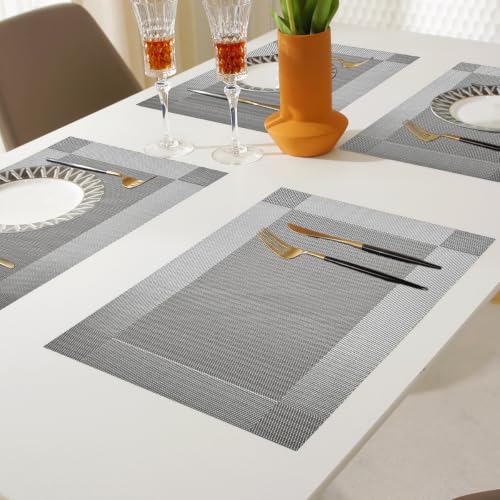 Vinyl Placemats Heat-Resistant Table Mats Washable Easy Clean Plastic Placemats for Dining Table Set of 4 (Gray) - color: 01: Gray, size: 4 Placemats