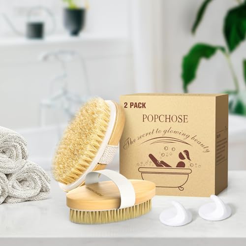 POPCHOSE Dry Brushing Body Brush, 2 Pack Boar Bristle Exfoliating Brush - size: 2 Count (Boar Bristles)