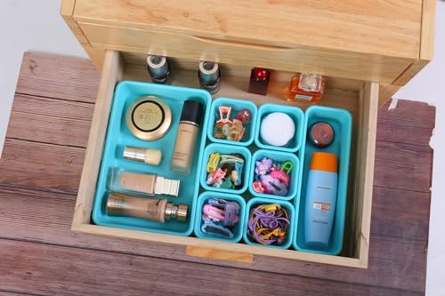 Kutesna 15PCS Interlocking Drawer Organizer, Plastic Desk Organizer Set - color: Blue&Green, size: 15 pieces