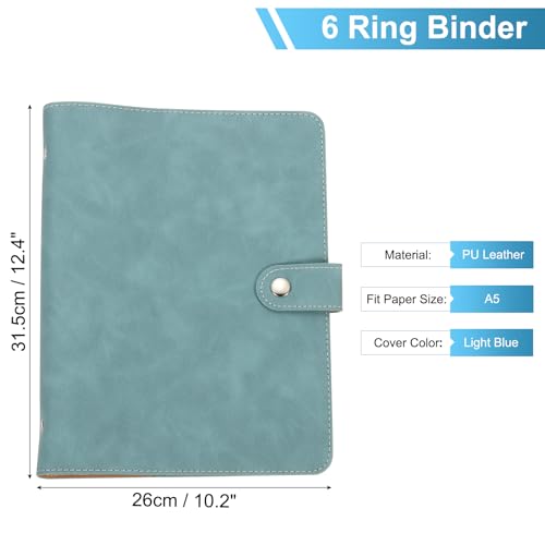 PATIKIL A5 PU Leather Binder Cover 6 Ring Loose Leaf Light Blue - color: Light Blue, size: A5