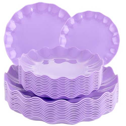 LIYH 24Pcs Purple Plastic Plates Reusable For Party Dinner Events&Birthdays - color: Purple, size: 24(12 Guests)