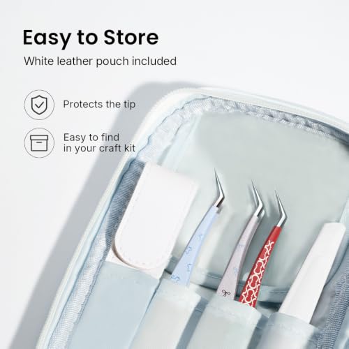 Craft Tweezers, Precision Tweezer with Leather Pouch for Stickers - color: Silver