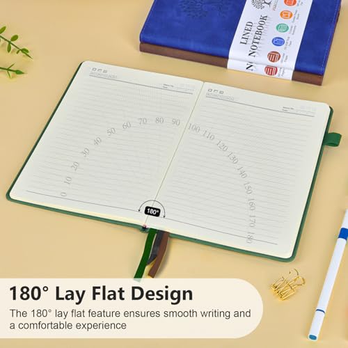 Lined Notebook 5.9"x8.5", Hardcover Leather Journal for Women Men,160 Pages - color: Green, size: Lined Page