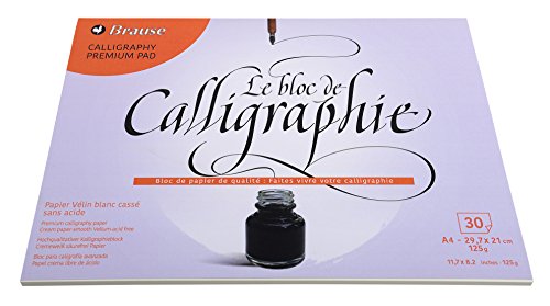 Brause - Ref 96437B - A4 Premium Glued Calligraphy Pad (30 Sheets) - Off-White Vellum 50% Cotton Paper, 125gsm, Easily Detachable Sheets, Acid-Free Paper - size: A4, style: Calligraphy Pad