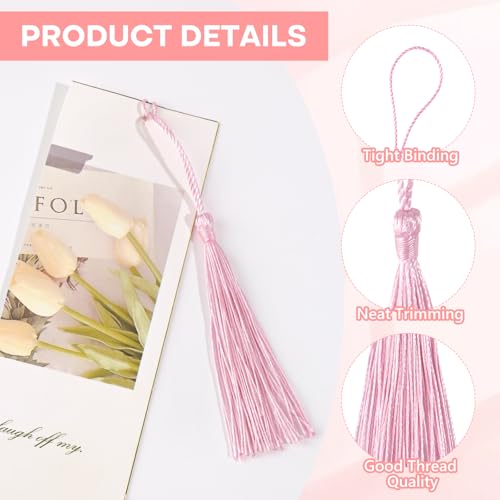 200pcs Bookmark Tassels Bulk 5 Inch Silky Soft Handmade Tassels for Crafts, DIY Jewelry Making, Gift Decorations,Pink Series - color: Pink Series