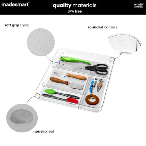 madesmart Clear 4 Compartment Drawer Organizer, Grey - color: Clear