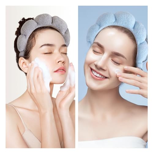 Beleki Spa Headband for Washing Face, Sponge Makeup Headband and Wristband Set Non Slip Skincare Headbands Soft Puffy Headwear Hair Accessories for Women Girls, Gray - color: Grey