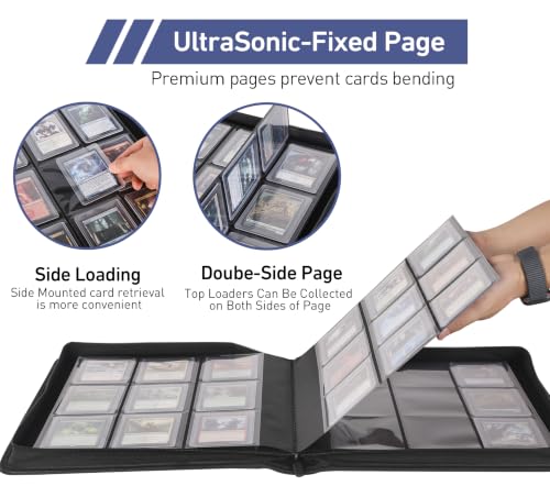 Top Loader Binder 16 Pocket, Holds 640+ Cards in 3" x 4" Toploaders, Ringless 20 Double-Sided Sleeves, Side-Loading, Spine Label with Maker Pen Toploader Binder for TCG, MTG, Sports Cards - color: Navy Blue, size: 16-Pocket, Holds 640 Cards