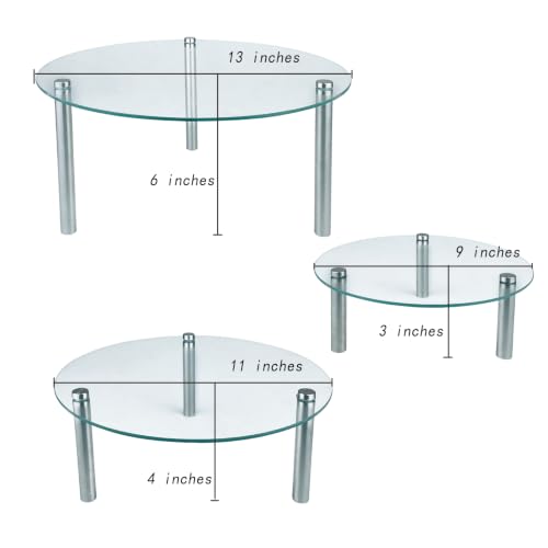 Set of 3 Tempered Glass Display Stands, 9'' 11'' 13'' Round Display Shelves - size: Round