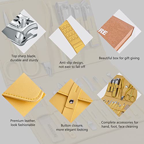 Manicure Set Professional Nail Clippers Pedicure Kit,16 pcs Stainless Steel - color: Yellow