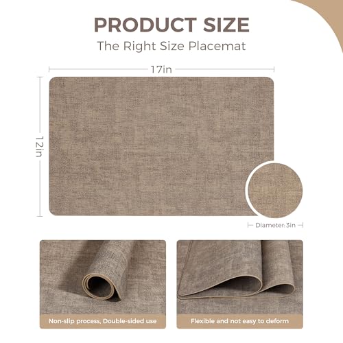 NCUE Vinyl Placemats Set of 4, 17"x12" Wipeable Place Mats with Coasters - color: Light Coffee, size: Set of 4