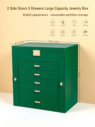 BOOVO Large Jewelry Box for Women 6 Layer - color: Green and Gold, size: 6 Layer