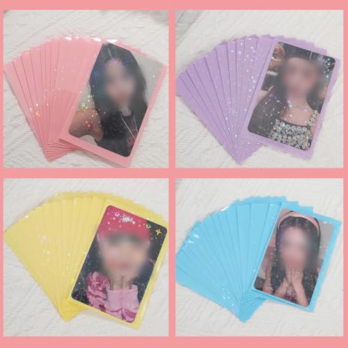 100Pcs Star Laser Flashing Kpop Photocard Sleeves - Clear Colored Holographic Card Protectors for Baseball & Korean Idol Photo Card