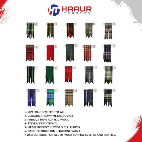 Men's Men's Tartans Kilt Flashes with Heavy Buckle Elastic Adjusters Fit - color: Buchanan-1p