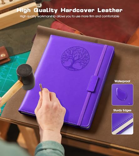 Biuwory B5 Leather Journal Notebook, 256 Lined Pages, Hardcover 7.8"×10.2" - color: Purple, size: Lined-256 Pages (7.8"×10.2")
