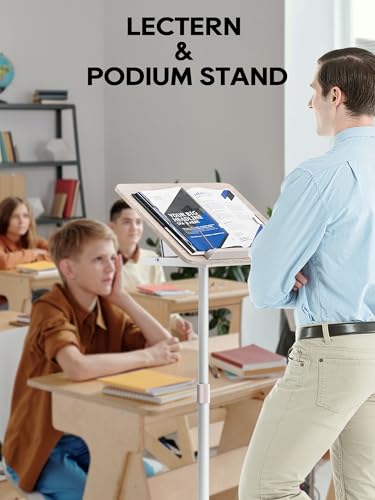 Lectern Podium Stand - Dual-Use Floor and Desktop Book Holder Stand, Height Adjustable Podium Lectern for Church, Weddings,Speech,Classroom,Speech-White - color: White-2