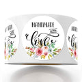Floral Handmade Stickers, 1.4 Inch Round, 500 Labels per Roll (1 Roll), Adhesive Labels