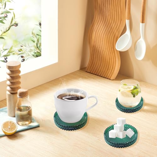 Crystal Glass Coaster 6 Pack Round Cup Drinks Coasters,Green - color: Green