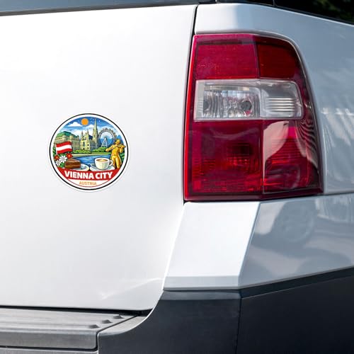 Cartoon Style Austria Vienna City Sticker - Waterproof Outdoor Vinyl Decal, 5 Inch - color: Cartoon Style Austria Vienna City, size: 5'' longer side