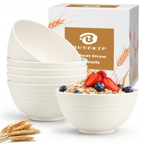 Cereal Bowls Sets of 6, Unbreakable Salad Bowl 26oz (White) - color: White, size: 26 oz