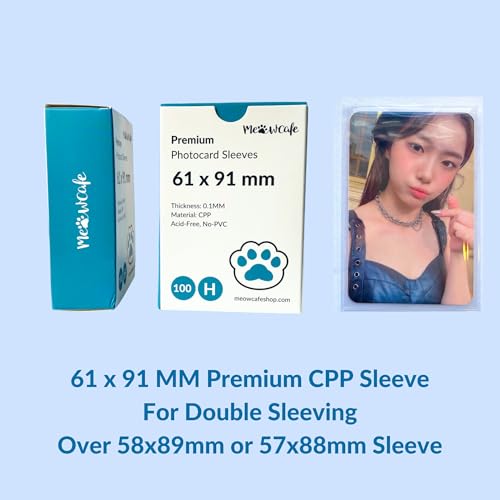 MEOWCAFE Premium CPP Card Sleeves in Box Design, Strong, Thick, High Clarity Kpop Photocard Sleeve, 100 Sleeves (61x91mm (100 Micron)) - size: 61x91mm (100 Micron)