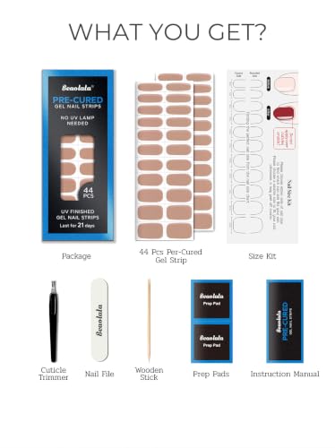 Real Gel Nail Strips (No UV Light Needed) - 44Pcs Salon Quality Nail Stickers - Long Lasting Polish Wraps for Women, Easy Apply & Remove (Minimal Nude) - color: Minimal Nude