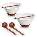 MALACASA 42 oz Ceramic Ramen Bowls with Chopsticks & Spoon, White & Khaki - color: Khaki White