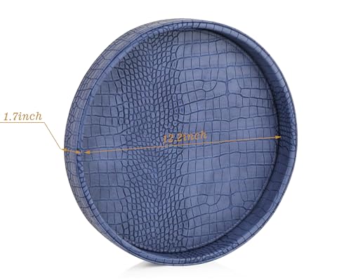 HofferRuffer Faux Leather Round Serving Tray, Vegan Croco Leather Decorative Tray, Food Tray for Storage Drinks, Snack & Cosmetics, Dia.12'' x 1.6'' (Blue) - color: Blue, size: 12"