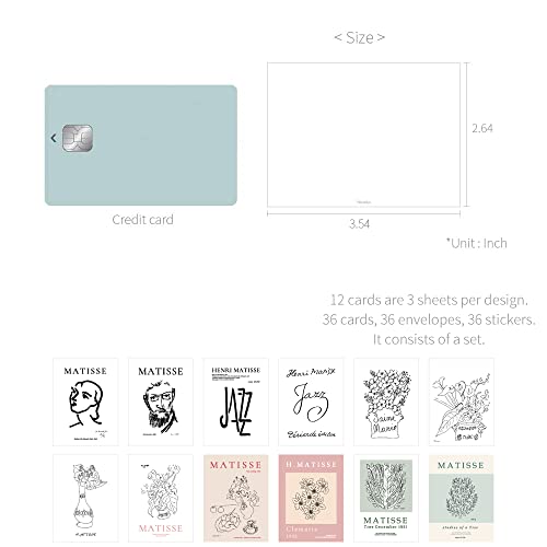 Monolike Day-by-day Card, Henri Matisse Drawing - Mix 36 Mini Single cards, 36 envelopes, 36 stickers Package - color: Henri Matisse Drawing