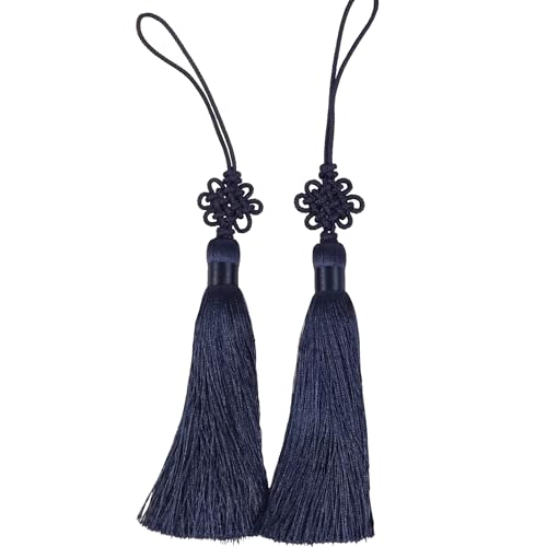 Mini Korean Silk Knot Norigae Set - 2 Pack Arirang Inspired Tassel Bag Charms in 13 Colors - Traditional Hanbok Accessories (Navy) - color: Navy
