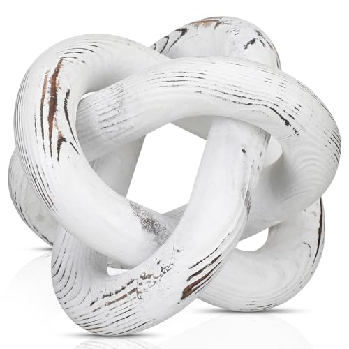 Yalikop 3 Link Wood Knot Decor Rustic Table Shelf Accents, Retro White - color: Retro White
