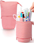 Sooez Standing Pencil Case, Cute Stand up Pencil Pouch, Telescopic Pen Bag - color: Pink