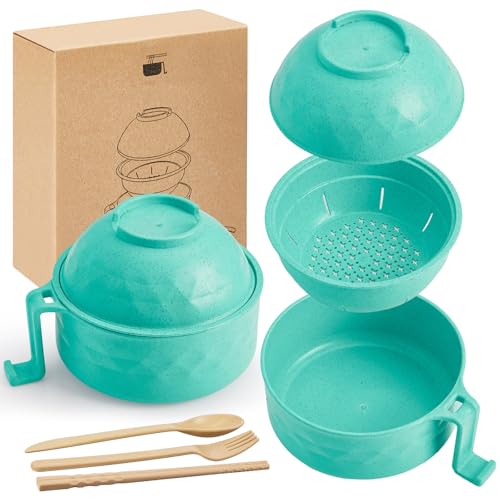 1 Set Microwave Ramen Cooker Bowl with Utensils, Mint Green - color: Mint Green