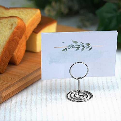 Jofefe 20pcs Mini Place Card Holders, Cute Table Number Holders, Classy Table Card Holder Table Picture Stands, Elegant Wire Photo Holder Menu Memo Clips, Idea for Wedding, Anniversary Party（Silver - color: Silver