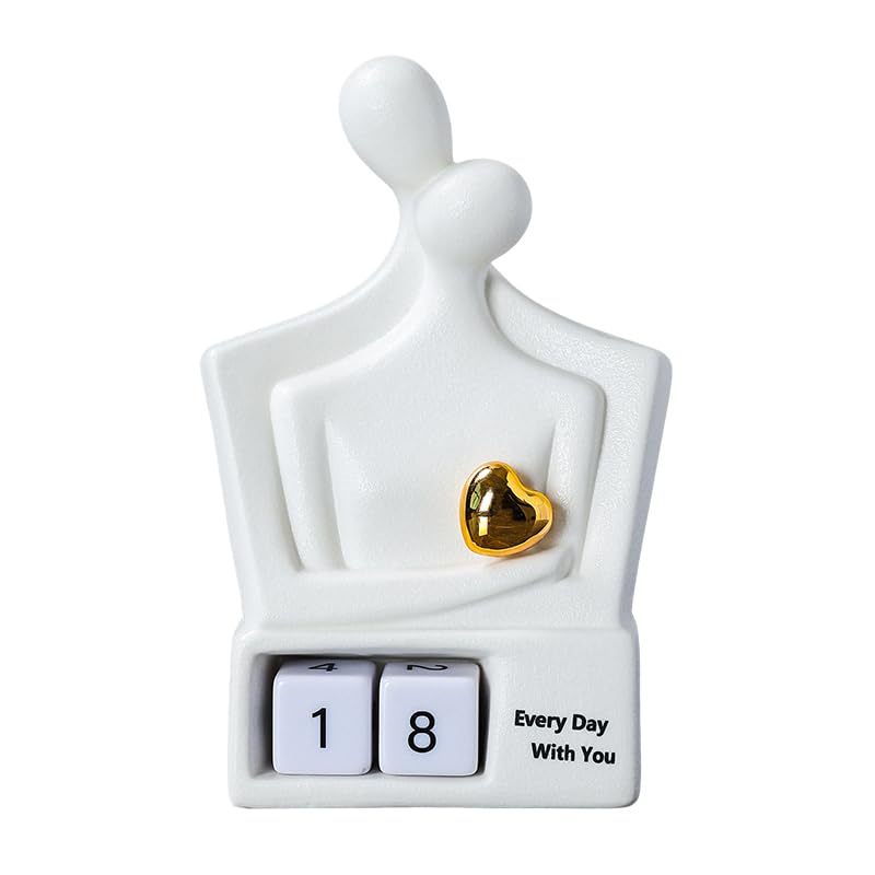 for Couples & Parents, Modern Ceramic Couple Sculpture with Fixed Gold Heart, Abstract Embrace Figurine Displays Anniversary Years 01-98, Wedding Home Decor, 7.3 Inch - size: Hug-7.28"