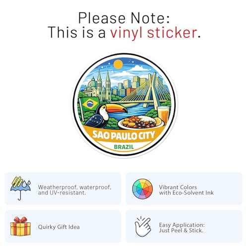 Cartoon Style Brazil Sao Paulo City Sticker - Waterproof Outdoor Vinyl Decal, 3 Inch - color: Cartoon Style Brazil Sao Paulo City, size: 3'' longer side