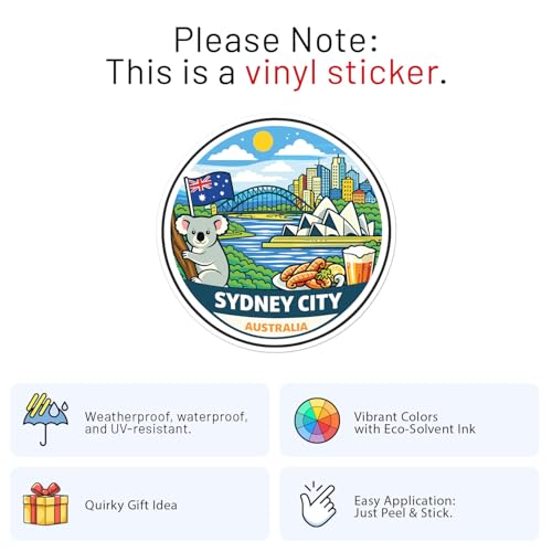 Cartoon Style Australia Sydney City Sticker - Waterproof Outdoor Vinyl Decal, 5 Inch - color: Cartoon Style Australia Sydney City, size: 5'' longer side