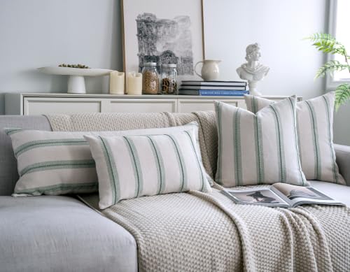 Cethom Boho Lumbar Pillow Covers 14x36 Long, Pack of 1, Sage Green Striped Decorative Body Pillowcase for Couch Bed, Textured Farmhouse Accent Cushion Covers for Living Room Bedroom Sofa Home Decor - color: Sage Green, size: 36" x 14" (Pack of 1)