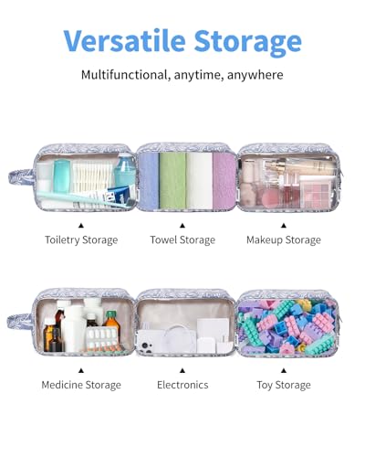 Narwey Clear Toiletry Bag for Women, Clear Cosmetic Makeup Bag for Travel - color: Blue Leaf