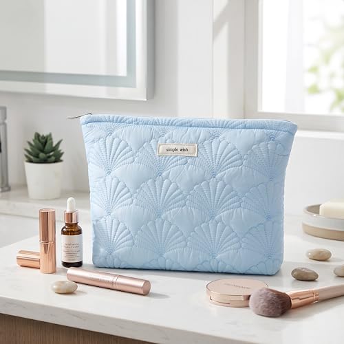RSRSLEII Quilted Cotton Seashell Makeup bag, Travel Toiletry Bag,Light Blue - color: 11 Light Blue
