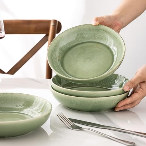 AmorArc 8.5’’ Ceramic Pasta Bowls Set of 6, 36oz Large Stoneware Bowls Set - color: Olive Green, size: Set of 6